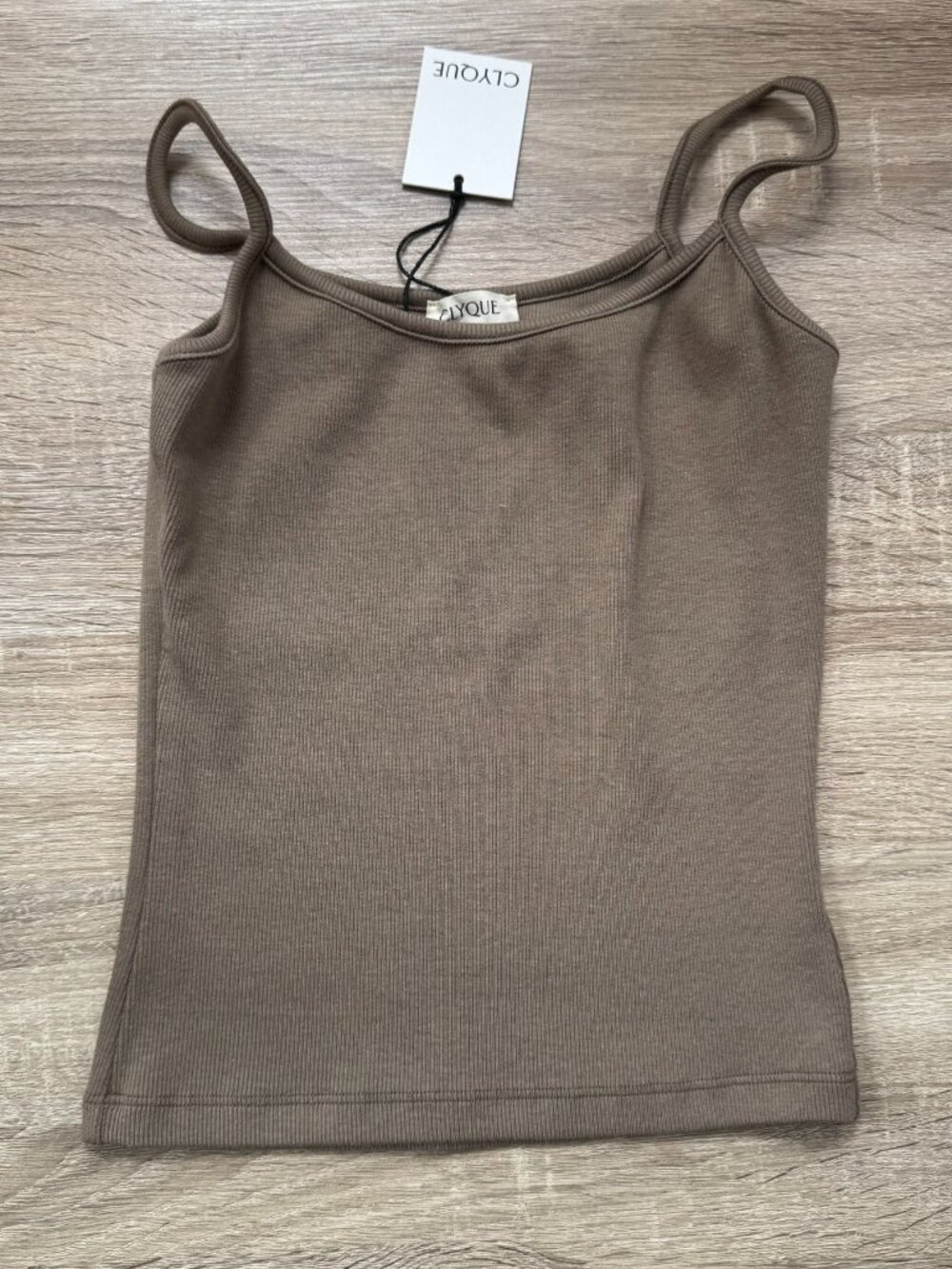 NWT CLYQUE Donya Ribbed Cami Tank Top Taupe XS